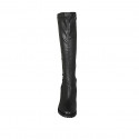 Woman's boot with zipper in black leather and elastic material heel 7 - Available sizes:  32, 42, 43