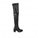 Bottes au dessus de genou pour femmes en cuir et matériau élastique noir talon 7 - Pointures disponibles:  33