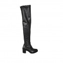 Woman's over-the-knee boot in black elastic material and leather heel 7 - Available sizes:  33