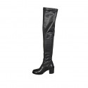 Woman's over-the-knee boot in black elastic material and leather heel 7 - Available sizes:  33, 43