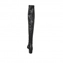 Woman's over-the-knee boot in black elastic material and leather heel 7 - Available sizes:  33, 43