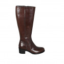Woman's boot with zipper in brown leather heel 5 - Available sizes:  32