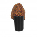 Escarpin à bout pointu pour femmes en cuir noir et daim imprimé cognac et marron talon 8 - Pointures disponibles:  42