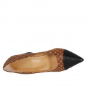 Escarpin à bout pointu pour femmes en cuir noir et daim imprimé cognac et marron talon 8 - Pointures disponibles:  42