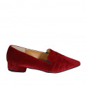 Woman's slipper shoe in red embroidered velvet heel 3 - Available sizes:  33, 45