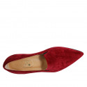 Woman's slipper shoe in red embroidered velvet heel 3 - Available sizes:  33, 44, 45, 46