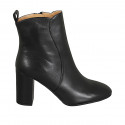 Woman's ankle boot with zipper in black leather heel 8 - Available sizes:  42