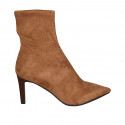 Woman's pointy ankle boot in tan brown elastic suede heel 8 - Available sizes:  42