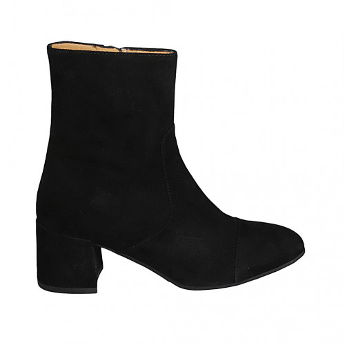 Bottines pour femmes avec fermeture éclair et bour droit en daim noir talon 5 - Pointures disponibles:  32