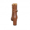Woman's ankle boot with zipper and studs in tan brown leather heel 8 - Available sizes:  42