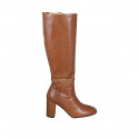 Woman's boot with buckle and zipper in tan brown leather heel 8 - Available sizes:  32