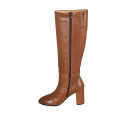 Woman's boot with buckle and zipper in tan brown leather heel 8 - Available sizes:  32