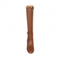Woman's boot with buckle and zipper in tan brown leather heel 8 - Available sizes:  32
