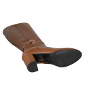 Woman's boot with buckle and zipper in tan brown leather heel 8 - Available sizes:  32