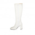 Woman's boot with buckle and zipper in white leather heel 8 - Available sizes:  42