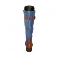Bottes pour femmes avec fermeture éclair et boucle en cuir cognac et daim bleu clair talon 3 - Pointures disponibles:  42