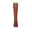 Bottes pour femmes avec fermeture éclair et boucle en cuir cognac et daim bleu clair talon 3 - Pointures disponibles:  42