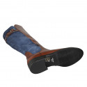 Bottes pour femmes avec fermeture éclair et boucle en cuir cognac et daim bleu clair talon 3 - Pointures disponibles:  42