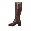 Woman's boot with zipper and buckles in brown leather heel 7 - Available sizes:  32, 42, 43