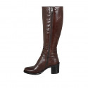 Woman's boot with zipper and buckles in brown leather heel 7 - Available sizes:  42, 43