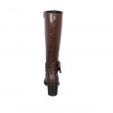 Woman's boot with zipper and buckles in brown leather heel 7 - Available sizes:  32, 42, 43
