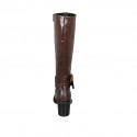 Woman's boot with zipper and buckles in brown leather heel 7 - Available sizes:  42, 43