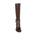 Woman's boot with zipper and buckles in brown leather heel 7 - Available sizes:  32, 42, 43