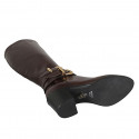 Woman's boot with zipper and buckles in brown leather heel 7 - Available sizes:  32, 42, 43