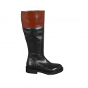 Woman's boot in black and tan brown leather with zipper heel 3 - Available sizes:  33, 42