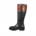 Woman's boot in black and tan brown leather with zipper heel 3 - Available sizes:  33, 42
