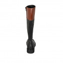 Woman's boot in black and tan brown leather with zipper heel 3 - Available sizes:  33, 42