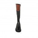 Woman's boot in black and tan brown leather with zipper heel 3 - Available sizes:  33, 42