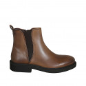 Men's ankle boot with elastic band and zipper in tan brown leather - Available sizes:  38, 46