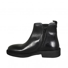 Men's ankle boot with elastic band and zipper in black leather - Available sizes:  38, 49 2