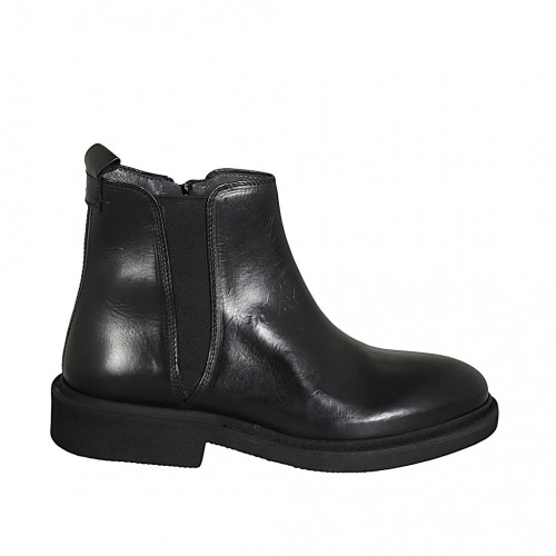 Botin para hombre con elastico y cremallera en piel negra - Tallas disponibles:  49