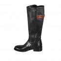 Woman's boot in black and tan brown leather with zipper and buckle heel 3 - Available sizes:  33