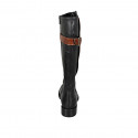 Woman's boot in black and tan brown leather with zipper and buckle heel 3 - Available sizes:  33