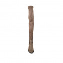 Bota alta sobre la rodilla para mujer en gamuza y material elastico gris pardo tacon 7 - Tallas disponibles:  42, 43