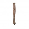 Woman's thigh-high boot in taupe suede and elastic material heel 7 - Available sizes:  42, 43