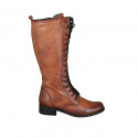 Woman's laced boot with zipper in tan brown leather heel 4 - Available sizes:  43