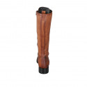 Woman's laced boot with zipper in tan brown leather heel 4 - Available sizes:  43