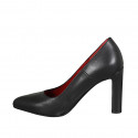 Woman's pointy pump in black leather with wide heel 9 - Available sizes:  32