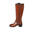 Woman's boot with zipper in tan brown leather heel 5 - Available sizes:  43, 45