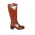 Woman's boot with zipper in tan brown leather heel 5 - Available sizes:  43, 45