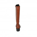 Woman's boot with zipper in tan brown leather heel 5 - Available sizes:  43, 45
