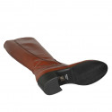 Woman's boot with zipper in tan brown leather heel 5 - Available sizes:  43, 45