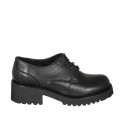 Chaussure à lacets derby pour femmes en cuir noir avec talon 4 - Pointures disponibles:  44