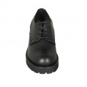 Woman's derby laced shoe in black leather heel 4 - Available sizes:  42, 43, 44, 45