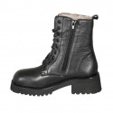 Bottines avec lacets, fermeture éclair, doublure en fourrure et bout carré pour femmes en cuir noir talon 4 - Pointures disponibles:  45