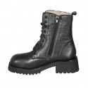 Woman's laced ankle boot with zipper and squared tip in black leather heel 4 - Available sizes:  32, 45